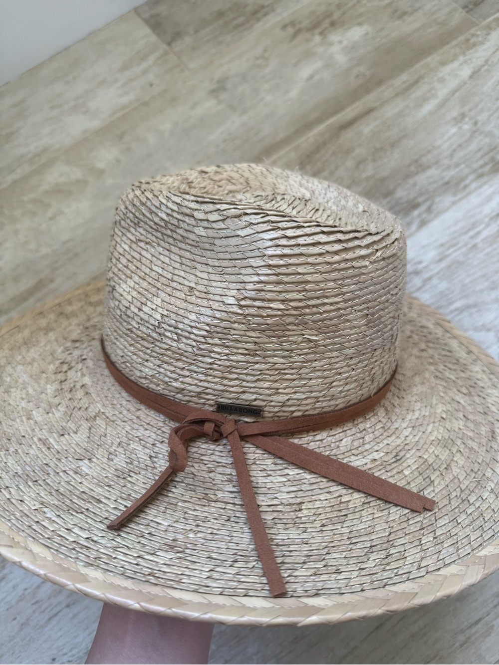 Billabong Woven Straw Sun Hat with Brown Leather Tie